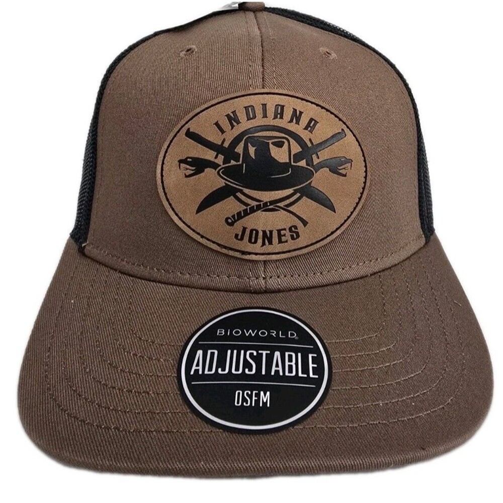 Bioworld Indiana Jones Trucker Hat Brown Black Mesh Snapback Cap Patch New